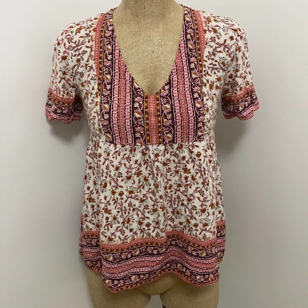Knox Rose Babydoll Floral Pattern V-neck Top